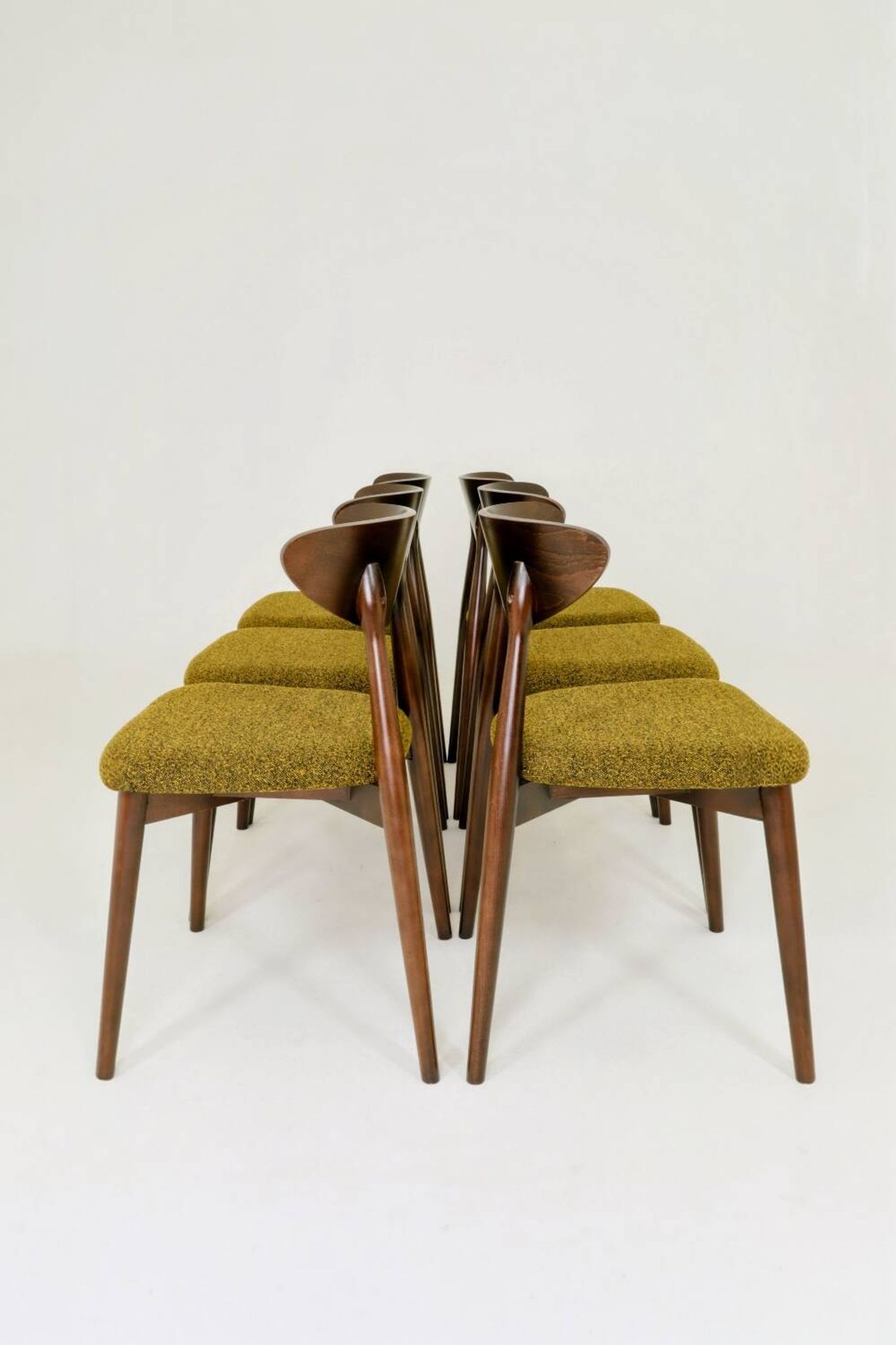 Set of 6 Modern Beech Wood Dining Chair, Yellow Bouclè, Dark Wood