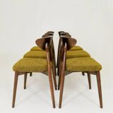 Set of 6 Modern Beech Wood Dining Chair, Yellow Bouclè, Dark Wood