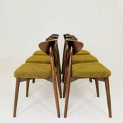 Set of 6 Modern Beech Wood Dining Chair, Yellow Bouclè, Dark Wood