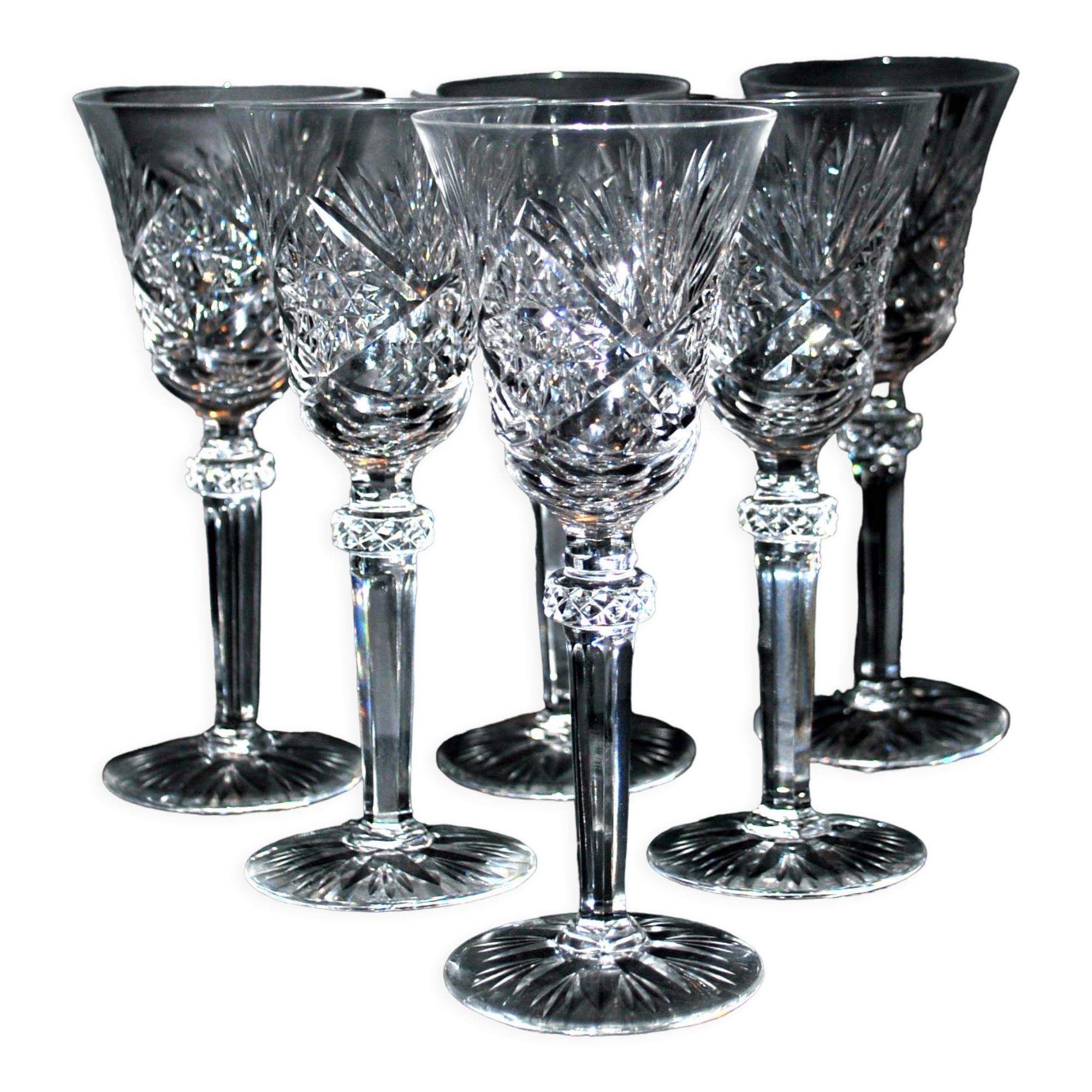 Set of 6 diamond cut crystal wine glasses lemberg or saint-louis 17cm