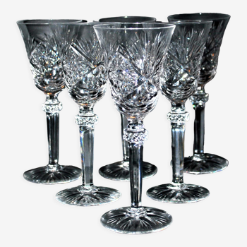 Lot de 6 verres à vin en cristal taillé diamant lemberg ou saint-louis 17cm