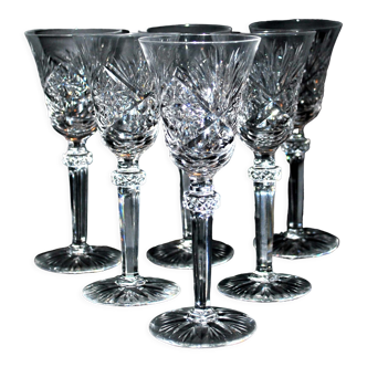 Lot de 6 verres à vin en cristal taillé diamant lemberg ou saint-louis 17cm