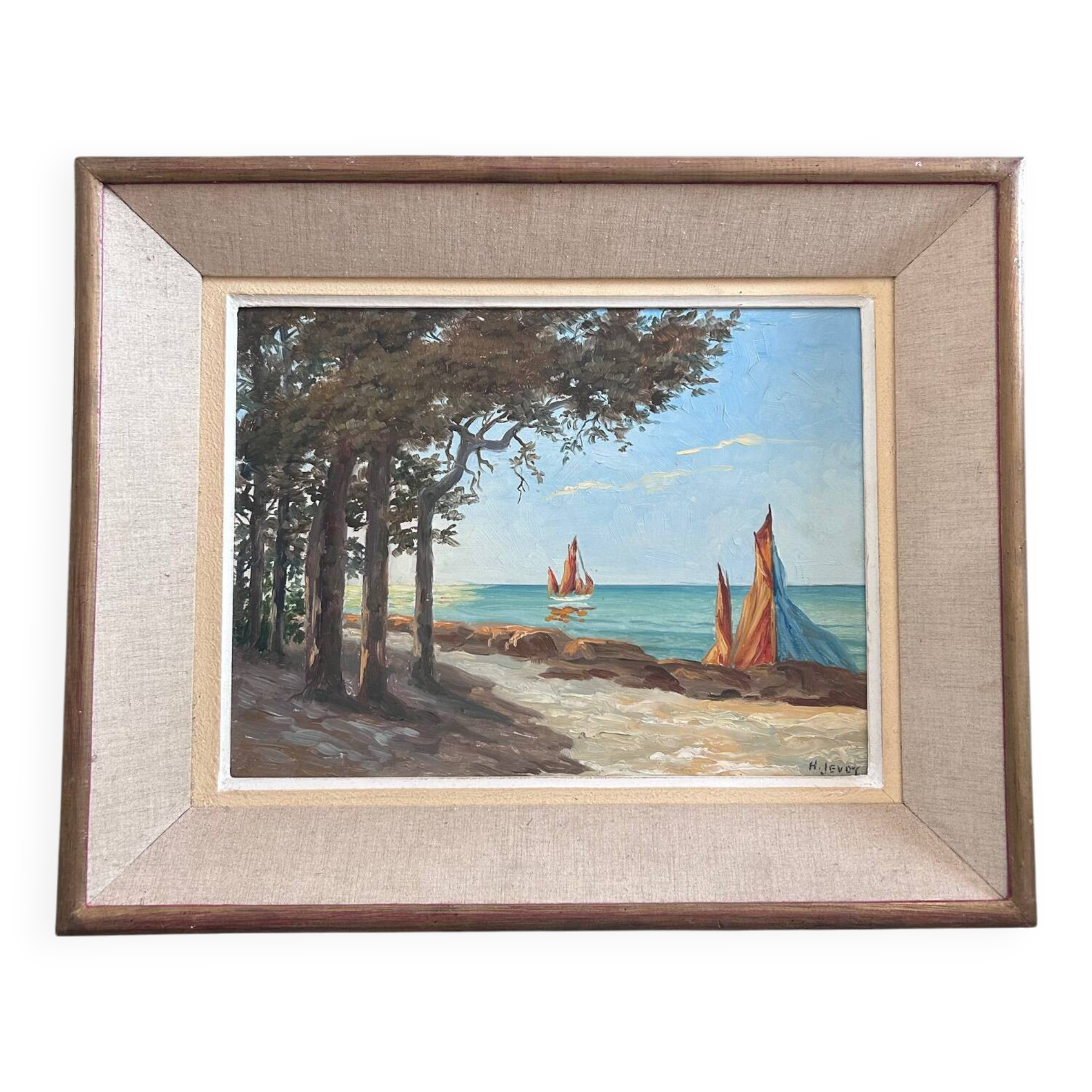 Painting of sailboats on the coast