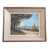 Painting of sailboats on the coast