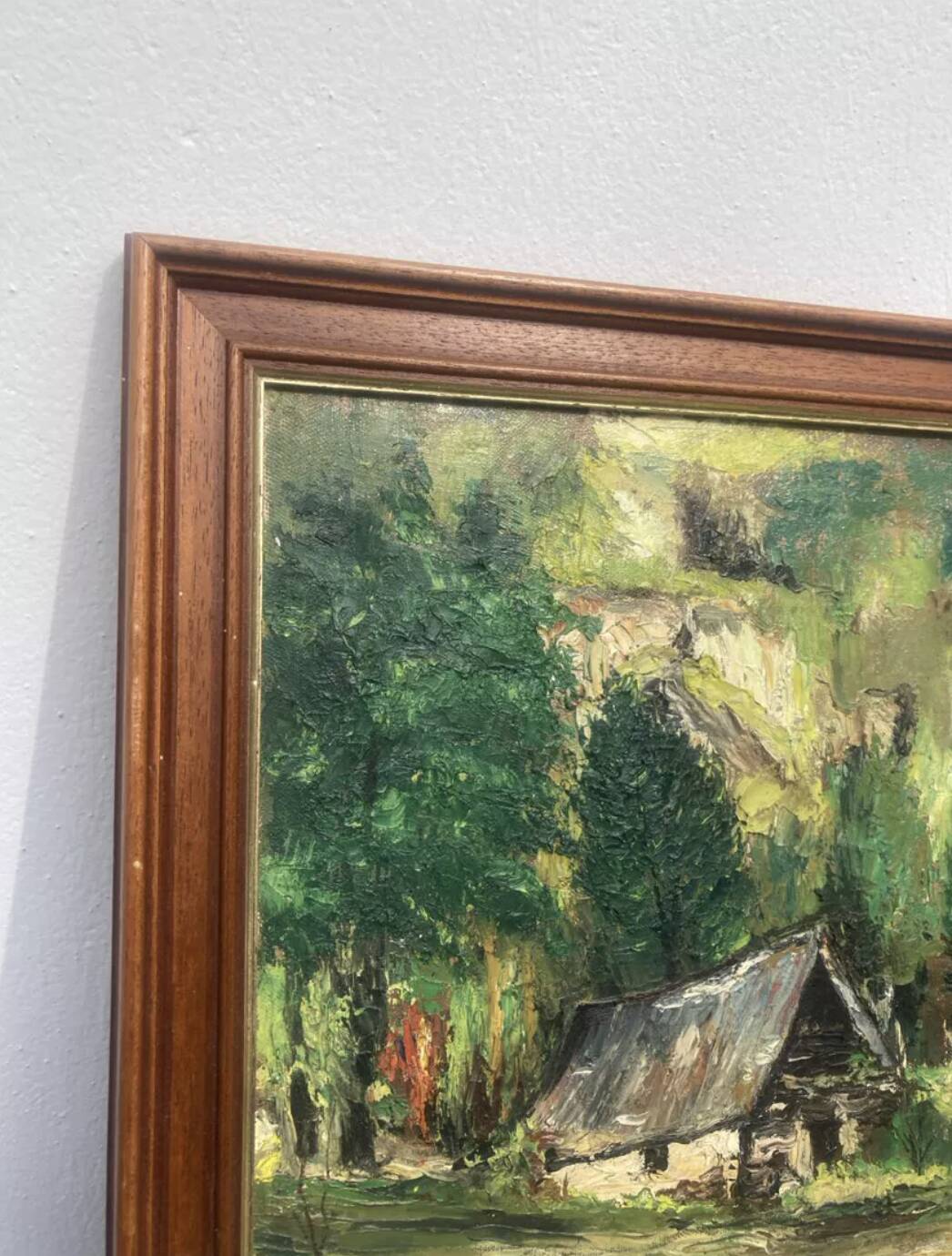 Knife-stamped painting of a mountain