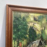 Knife-stamped painting of a mountain