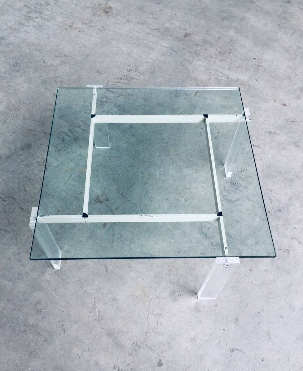 Danish Poul Kjaerholm Style Metal, Acrylic Glass & Glass Coffee Table, 1960s