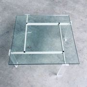 Danish Poul Kjaerholm Style Metal, Acrylic Glass & Glass Coffee Table, 1960s