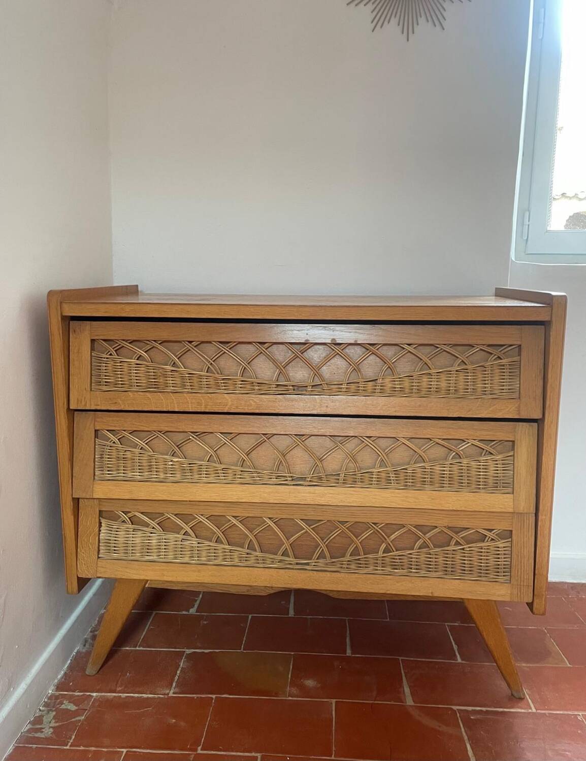 Vintage chest of drawers with compass feet