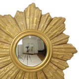 Miroir soleil convexe en plâtre doré, Belgique 1960-1970