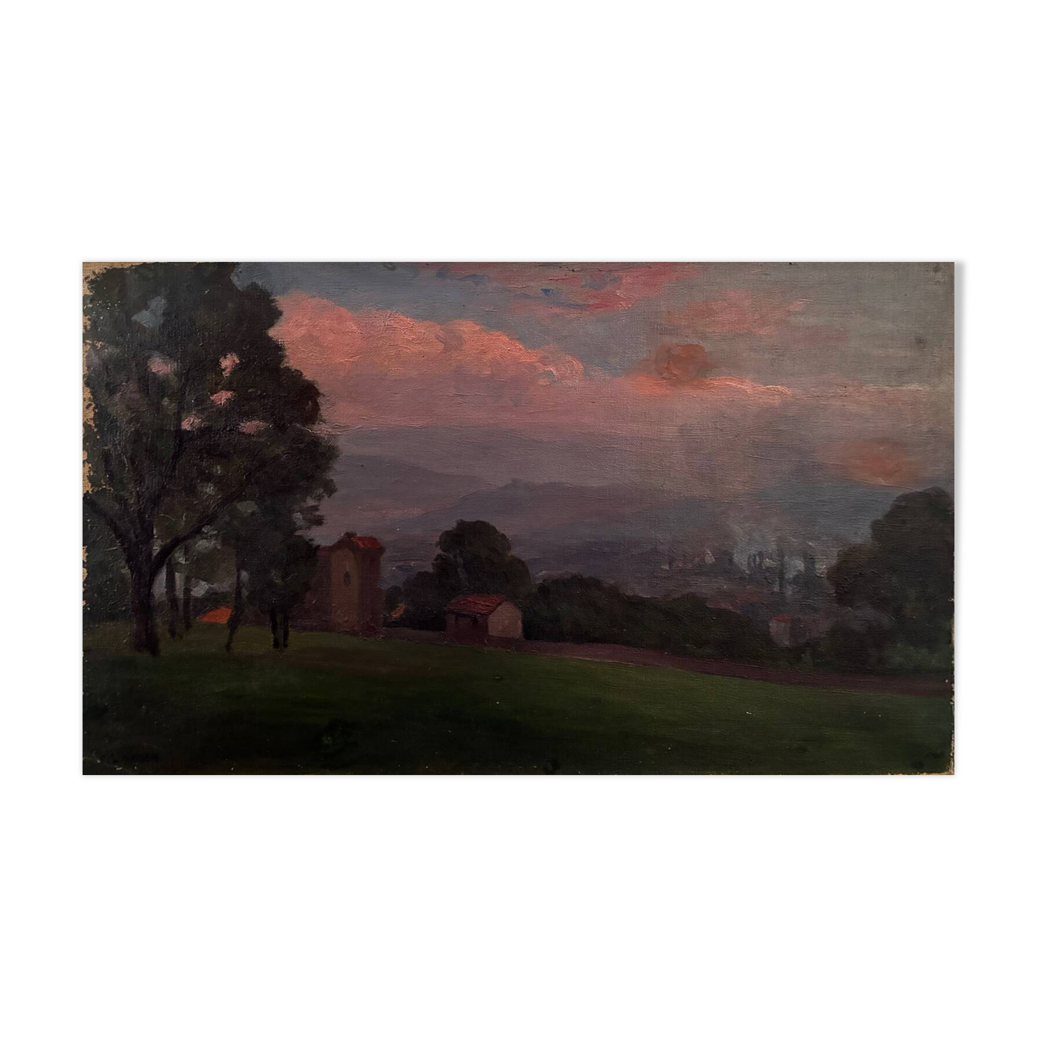 Countryside landscape, sunset signed Lavauden.