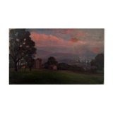 Countryside landscape, sunset signed Lavauden.