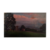 Paysage de campagne, coucher de soleil signé Lavauden