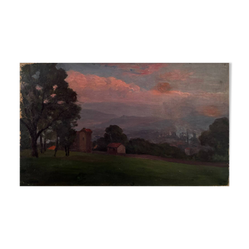 Countryside landscape, sunset signed Lavauden.
