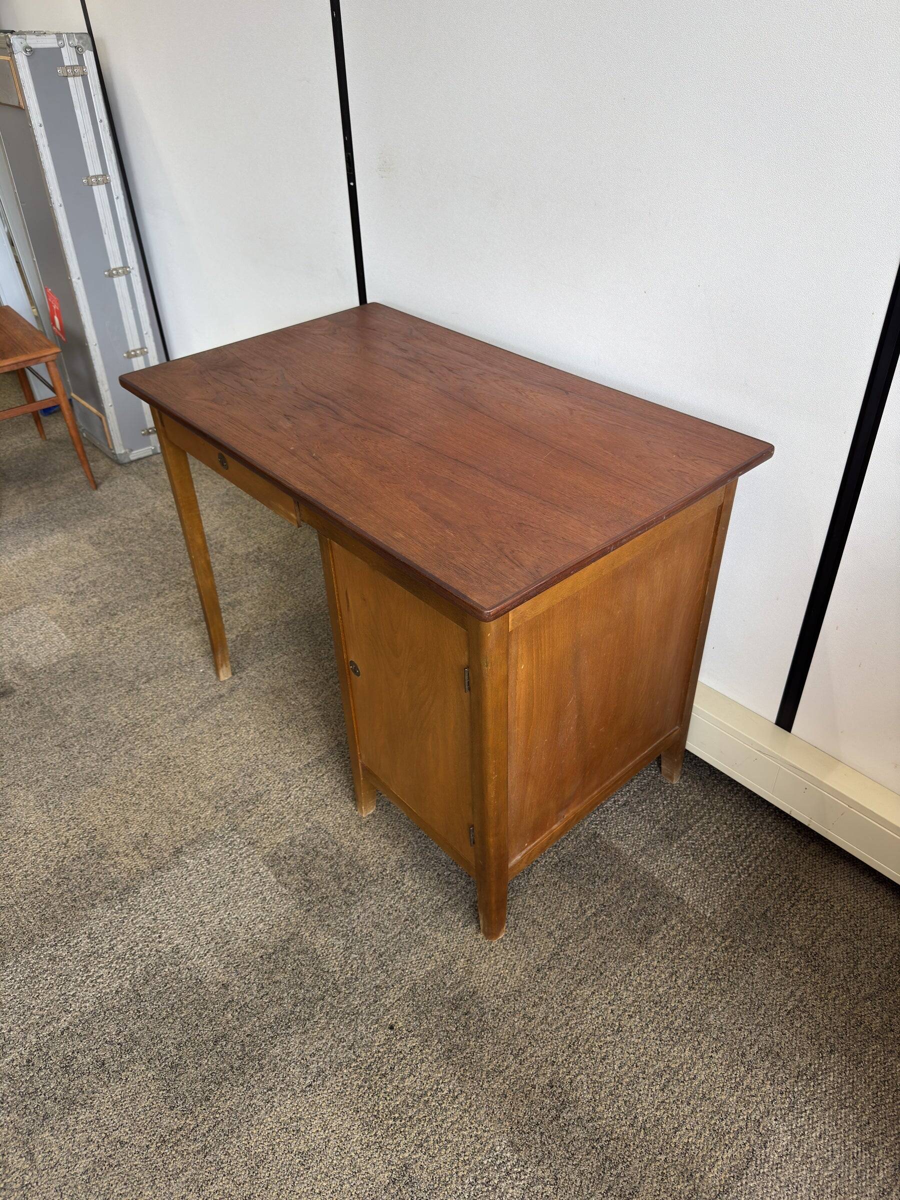 Vintage Danish desk from the 1960s with a drawer and cupboard.
