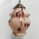 Art Deco hanging lamp with marbled salmon-coloured shade