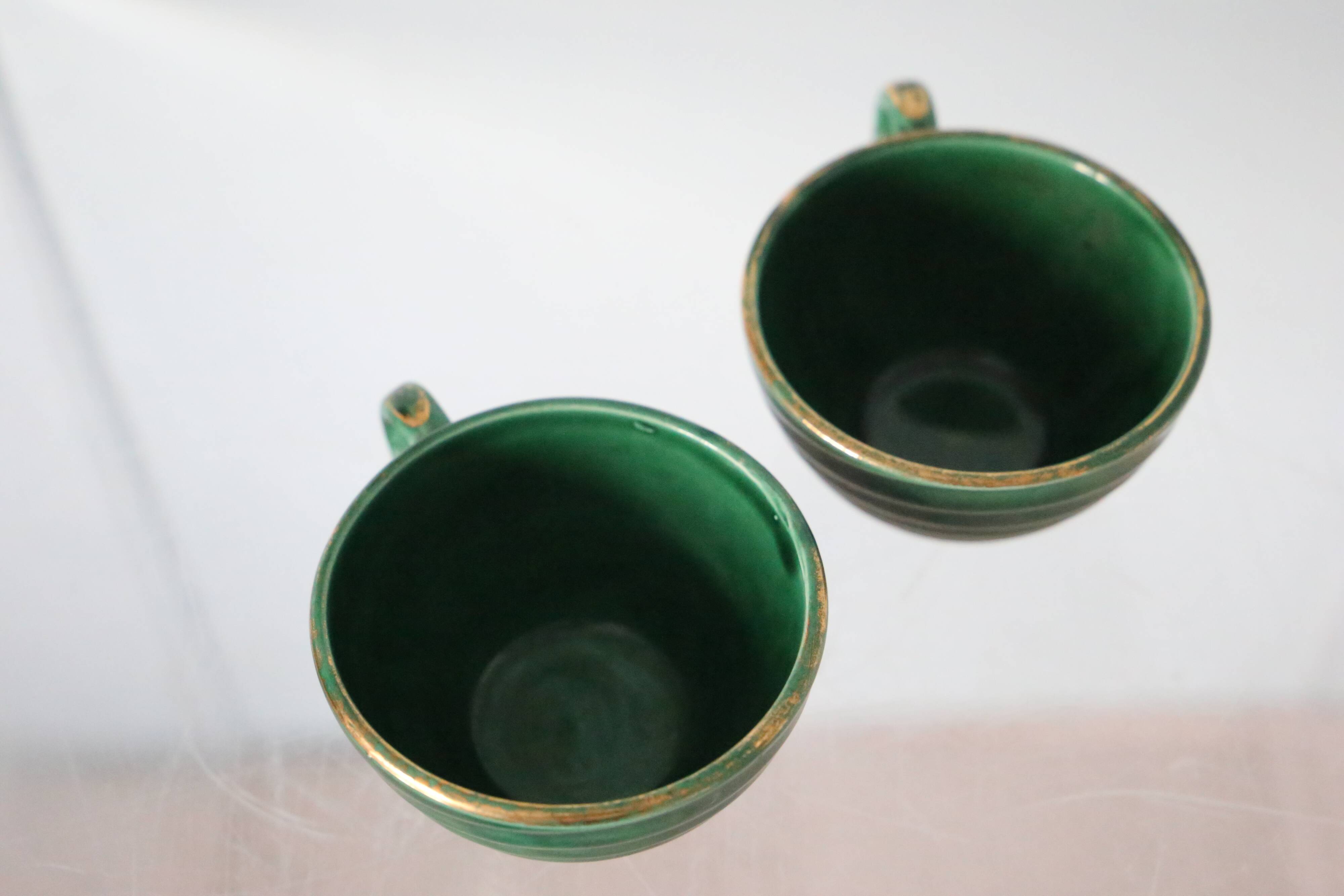 Paire de tasses vertes St Clément vintage