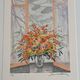 Lithographie signée Michel Henry - Bouquet à la fenêtre