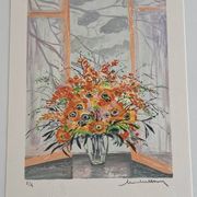 Lithograph signed by Michel Henry - Bouquet at the window