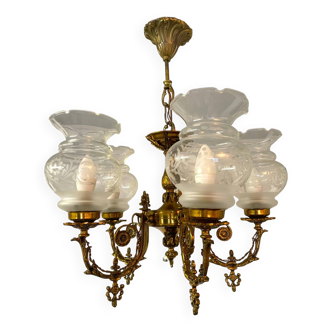 Solid bronze chandelier 5 globes (rare)