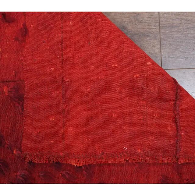 Vintage Turkish Hand-Knotted Wool Cotton Red Kilim Runner Rug 72x256