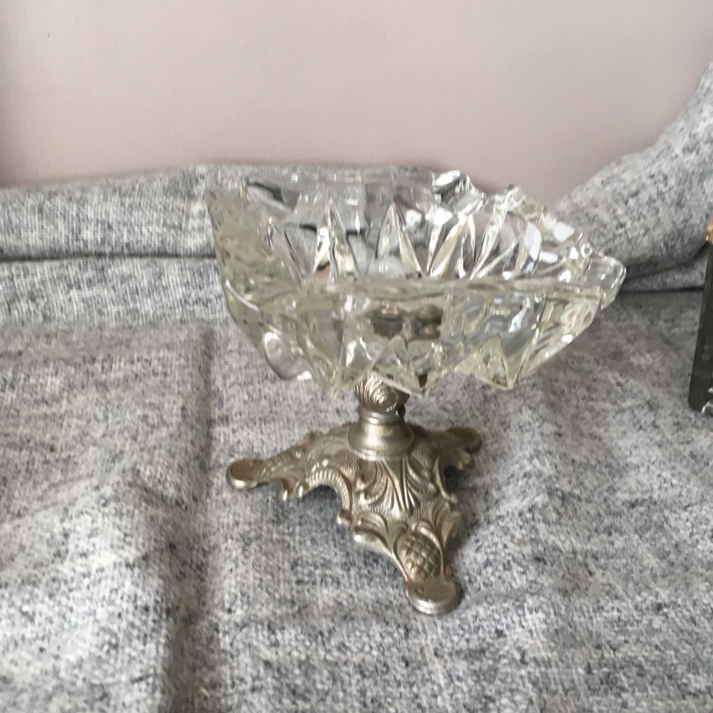 Glass on metal stand ashtray