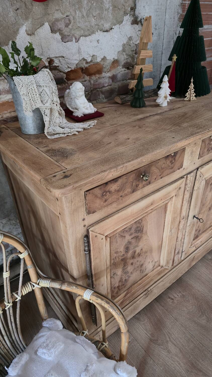 Buffet rare en ronce d'orme et chêne