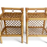 Mid-Century Bamboo and Rattan Nightstands, Spain, Hand-Crafted, 1970s