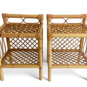 Mid-Century Bamboo and Rattan Nightstands, Spain, Hand-Crafted, 1970s