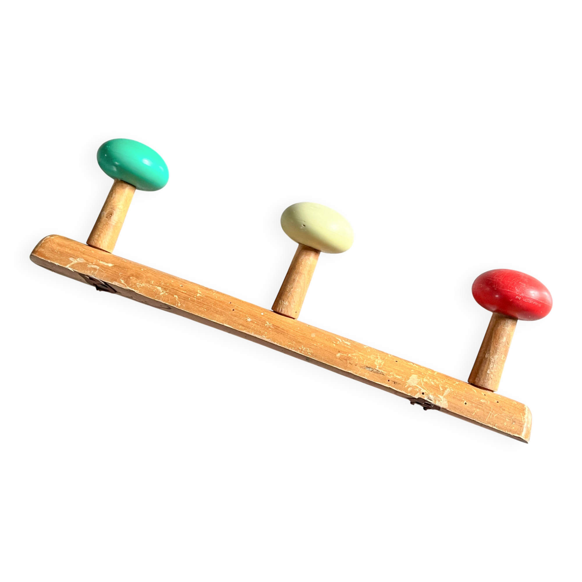 Wall-mounted coat rack wood 3 hooks, 1950s/60s.