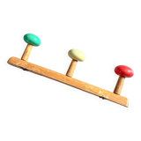 Wall-mounted coat rack wood 3 hooks, 1950s/60s.