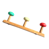 Wall-mounted coat rack wood 3 hooks, 1950s/60s.