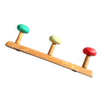 Wall-mounted coat rack wood 3 hooks, 1950s/60s.