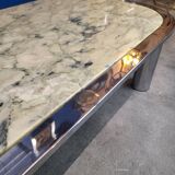 Italian design coffee table from the 70s, marble and chrome
