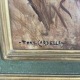 Ancien tableau, peinture à l'huile, portrait vieil homme signé Cardella