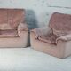 Cinna, pair of armchairs foam and velvet ras pink pale, France, circa 1970