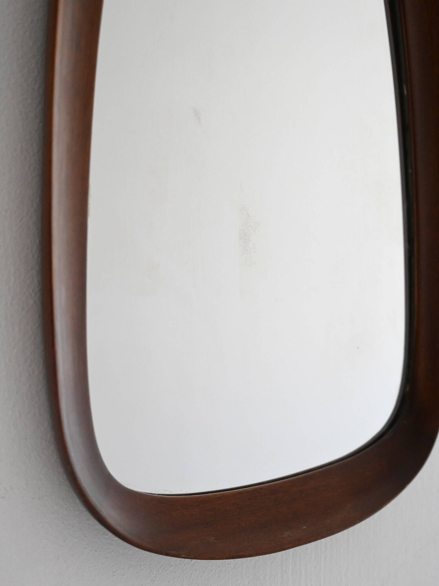 Scandinavian vintage mirror with curved mahogany frame
