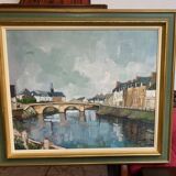 peinture huile signee jp le bras peintre de la marine port breton vue du p