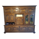 Grand buffet vaisselier en bois, 4 portes vitrées et rangements – 2 parties