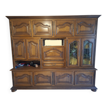 Large wooden sideboard, 4 glass doors and storage – 2 sections
