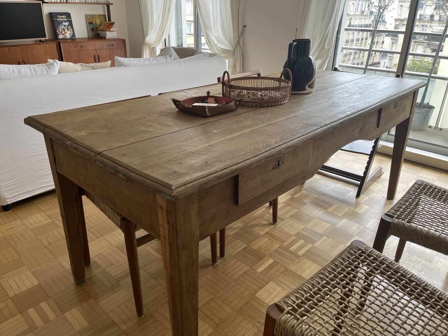 Large antique farmhouse table in solid wood – 194 cm