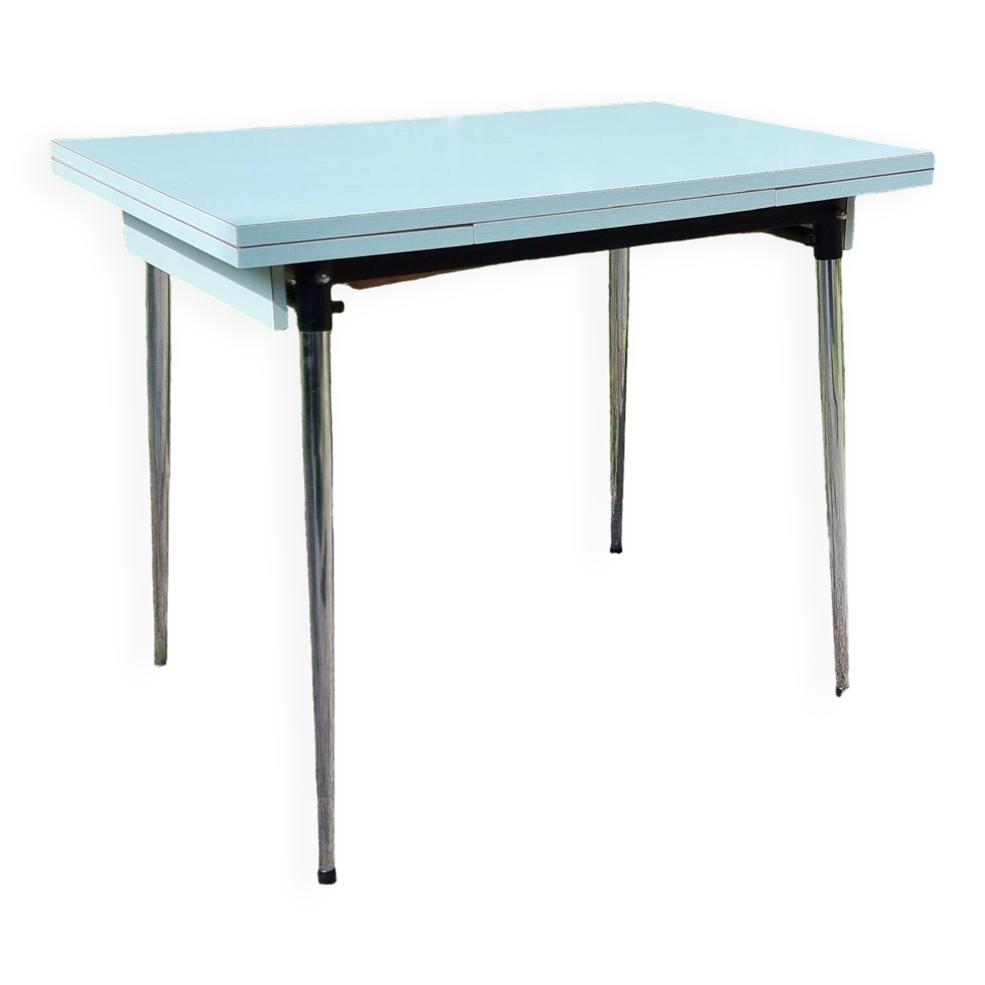 Water green formica table with 2 drawers and extensions