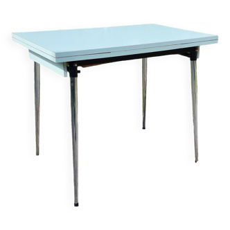 Water green formica table with 2 drawers and extensions