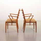 Cees Braakman Dutch Design Wooden Ladder Arm Chairs & Caramel Bouclé Fabric