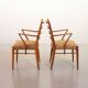 Cees Braakman Dutch Design Wooden Ladder Arm Chairs & Caramel Bouclé Fabric