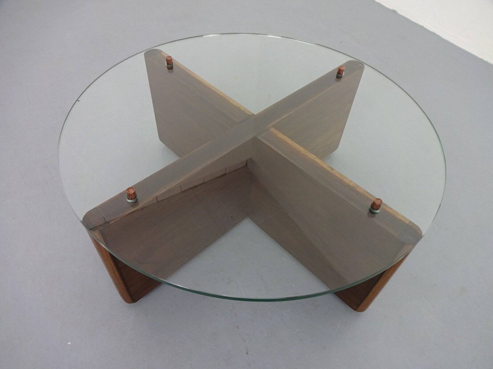 Italian rosewood and glass coffee table, 1960s