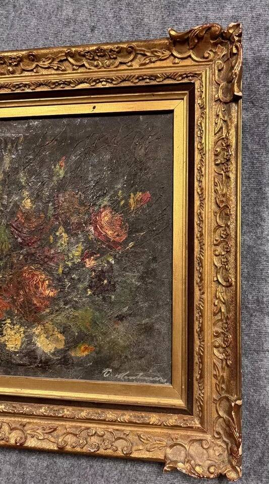 Oil on canvas from the Napoleon III period depicting a still life with flowers