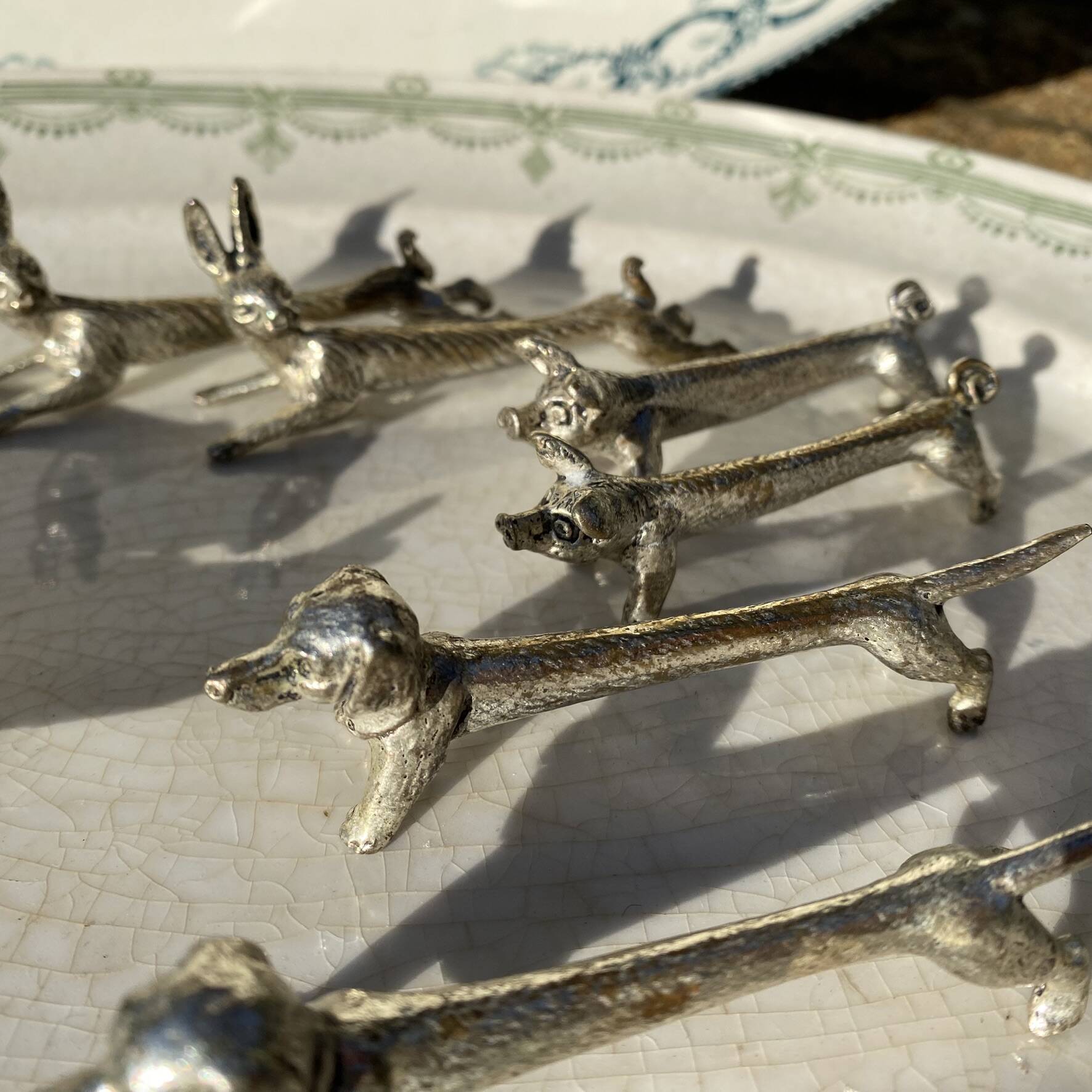 Set of 8 antique silver-plated knife rests Animals