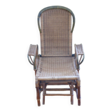 Chaise longue debut xx° in rattan, wicker and wood