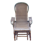 Chaise longue debut xx° en rotin, osier et bois